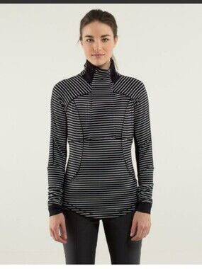Lululemon Base Runner 1/2 Zip Pullover Jacket Parallel Stripe Black White Rulu 4